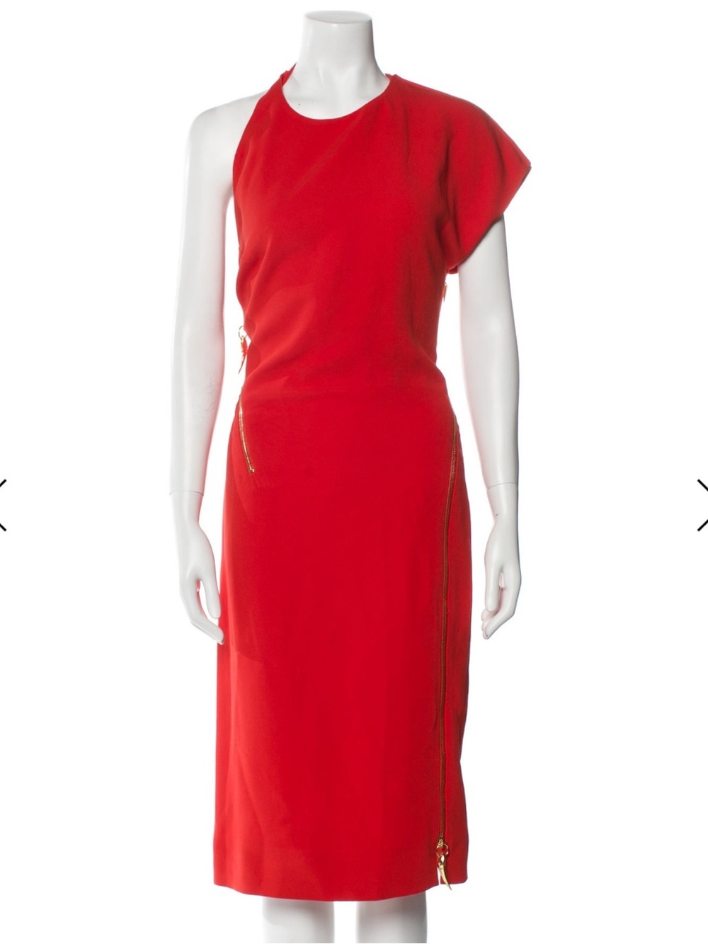 Roberto Cavalli Red One-Shoulder Midi Dress with Zip Accents